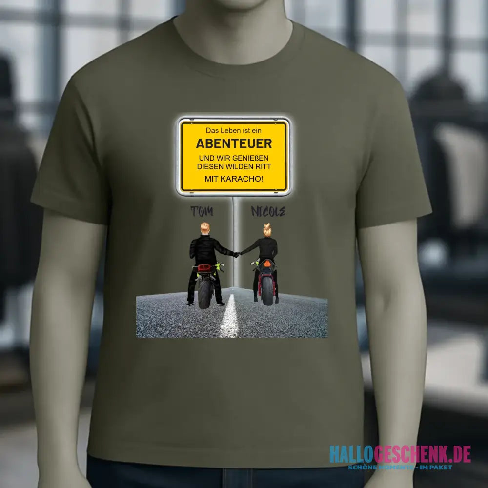 Ortsschild-Designer mit Motorrad-Couple • Unisex Premium T-Shirt XS-5XL aus Bio-Baumwolle für Damen & Herren