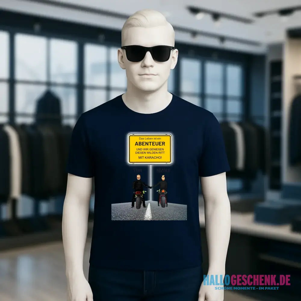Ortsschild-Designer mit Motorrad-Couple • Unisex Premium T-Shirt XS-5XL aus Bio-Baumwolle für Damen & Herren