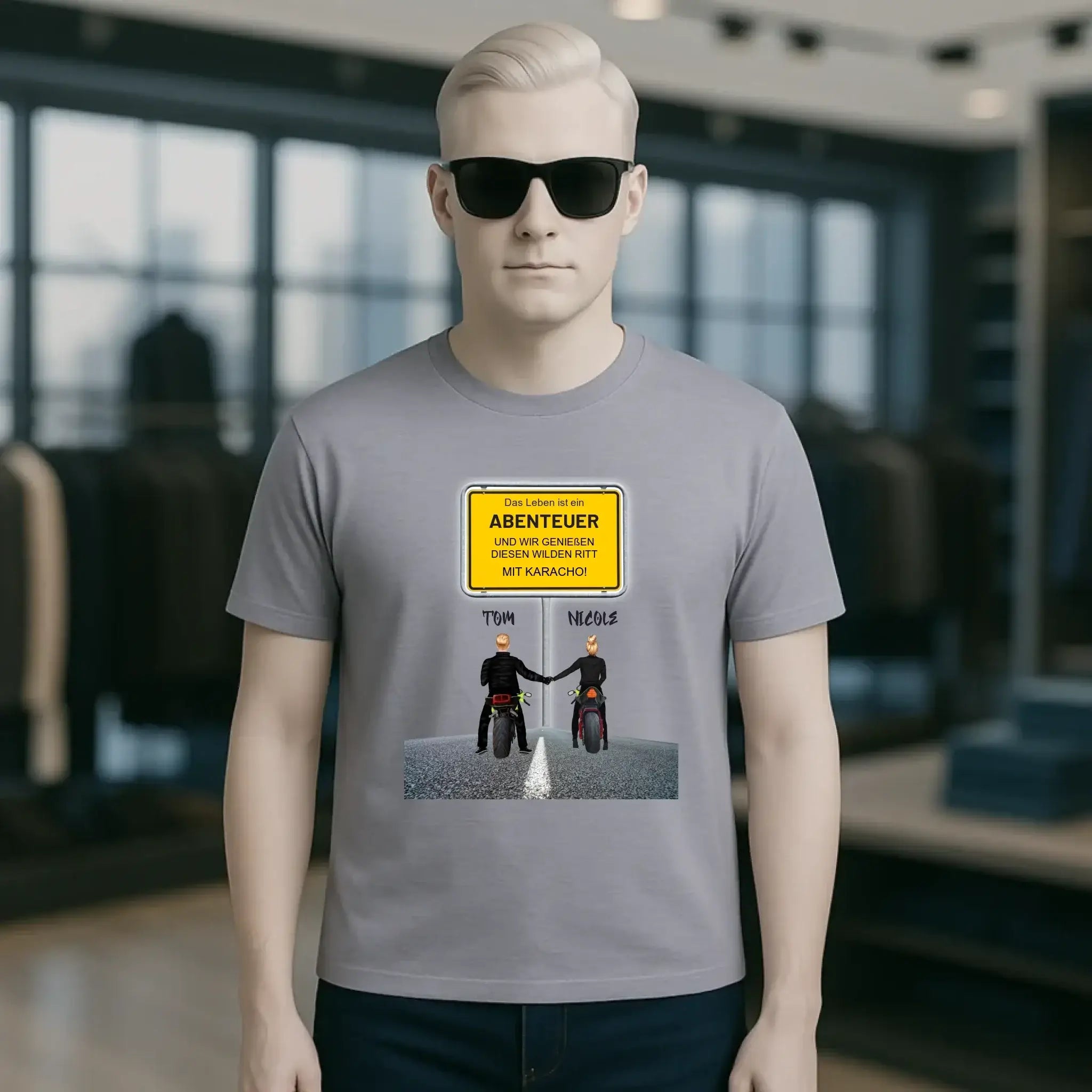 Ortsschild-Designer mit Motorrad-Couple • Unisex Premium T-Shirt XS-5XL aus Bio-Baumwolle für Damen & Herren