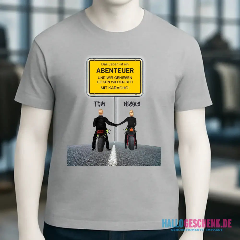 Ortsschild-Designer mit Motorrad-Couple • Unisex Premium T-Shirt XS-5XL aus Bio-Baumwolle für Damen & Herren