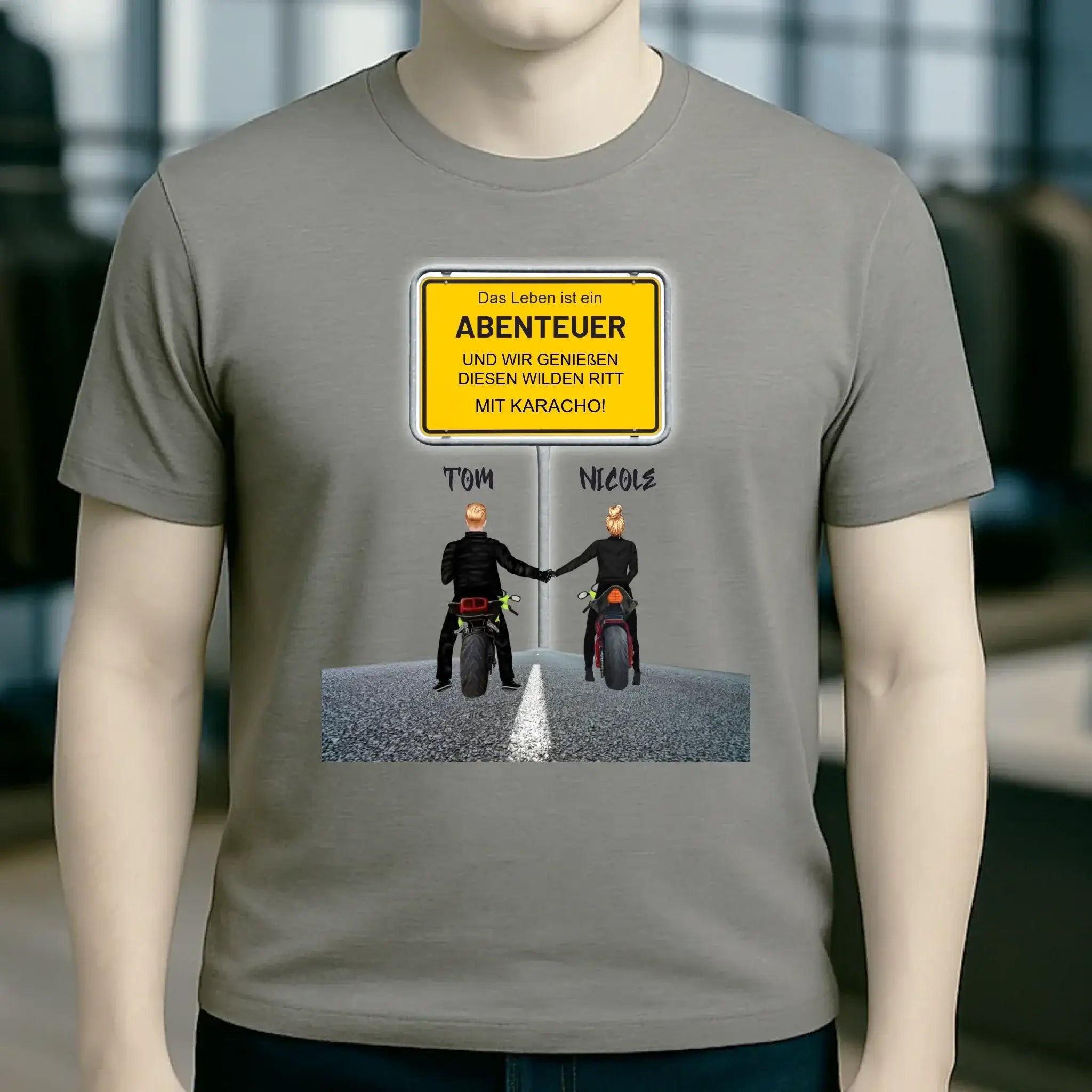 Ortsschild-Designer mit Motorrad-Couple • Unisex Premium T-Shirt XS-5XL aus Bio-Baumwolle für Damen & Herren