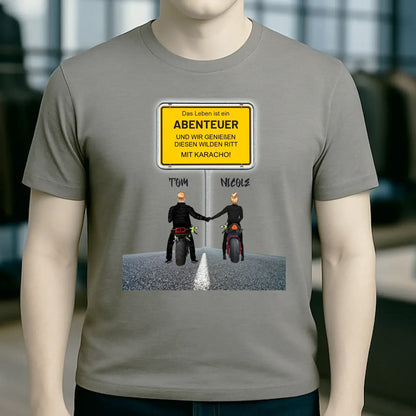 Ortsschild-Designer mit Motorrad-Couple • Unisex Premium T-Shirt XS-5XL aus Bio-Baumwolle für Damen & Herren