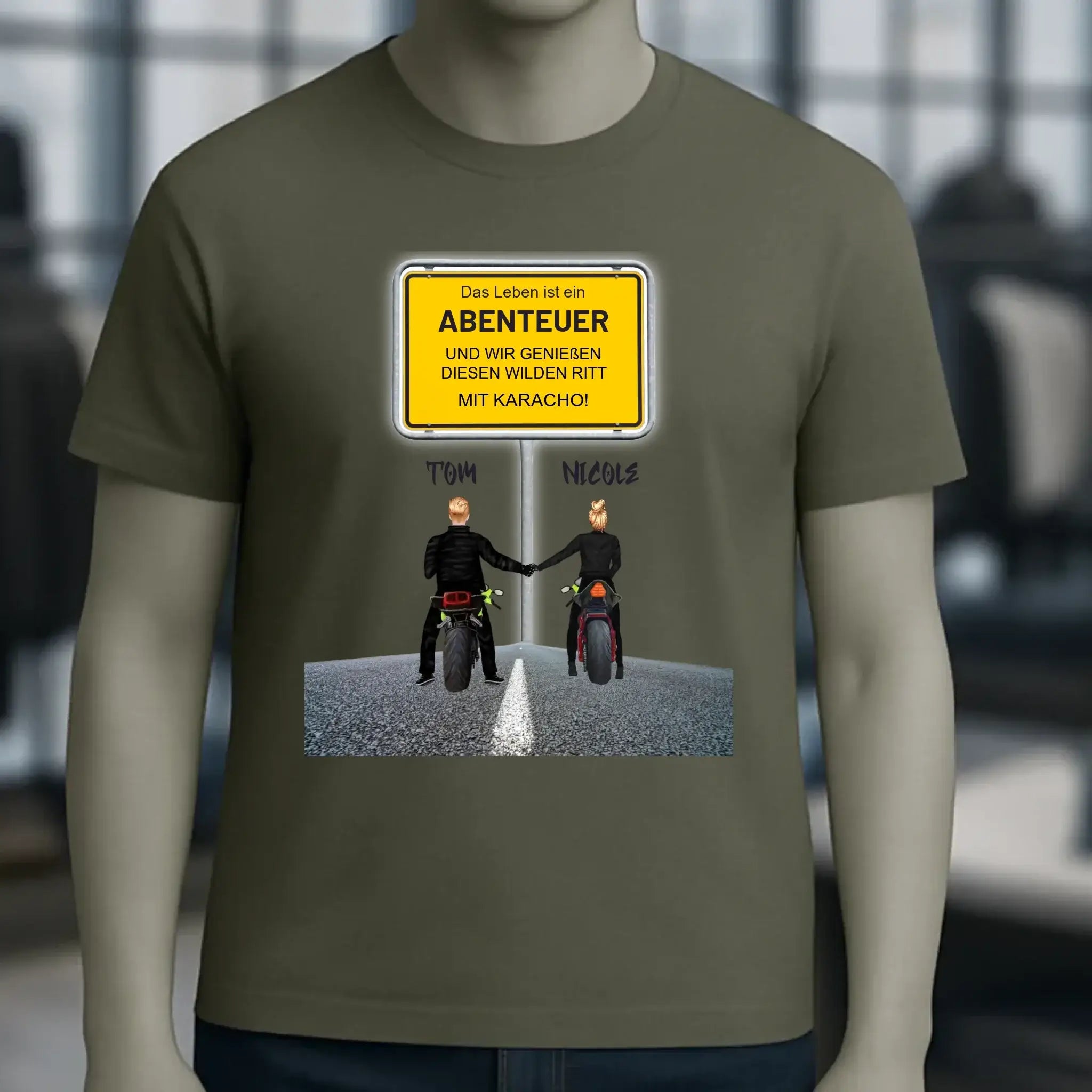 Ortsschild-Designer mit Motorrad-Couple • Unisex Premium T-Shirt XS-5XL aus Bio-Baumwolle für Damen & Herren