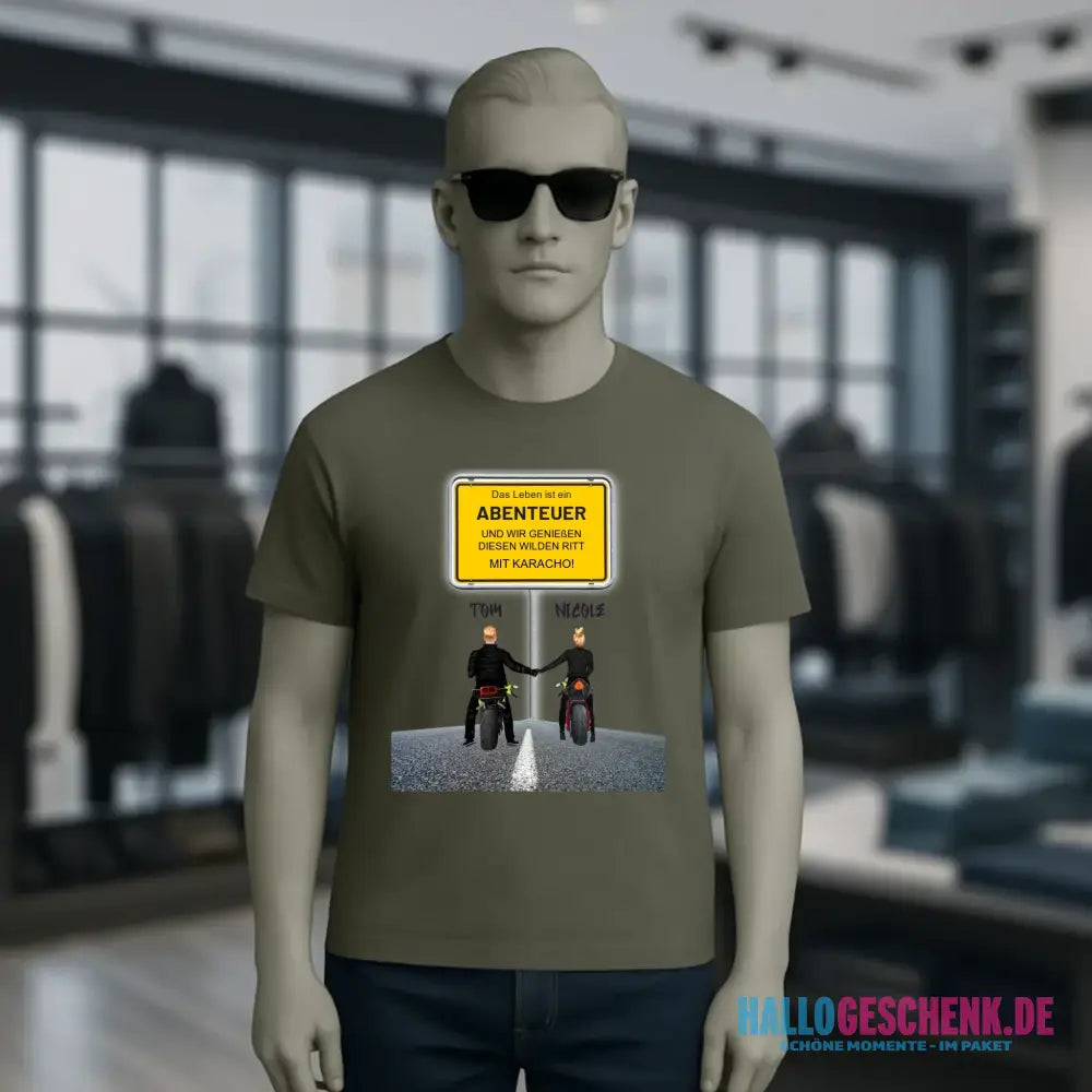 Ortsschild-Designer mit Motorrad-Couple • Unisex Premium T-Shirt XS-5XL aus Bio-Baumwolle für Damen & Herren