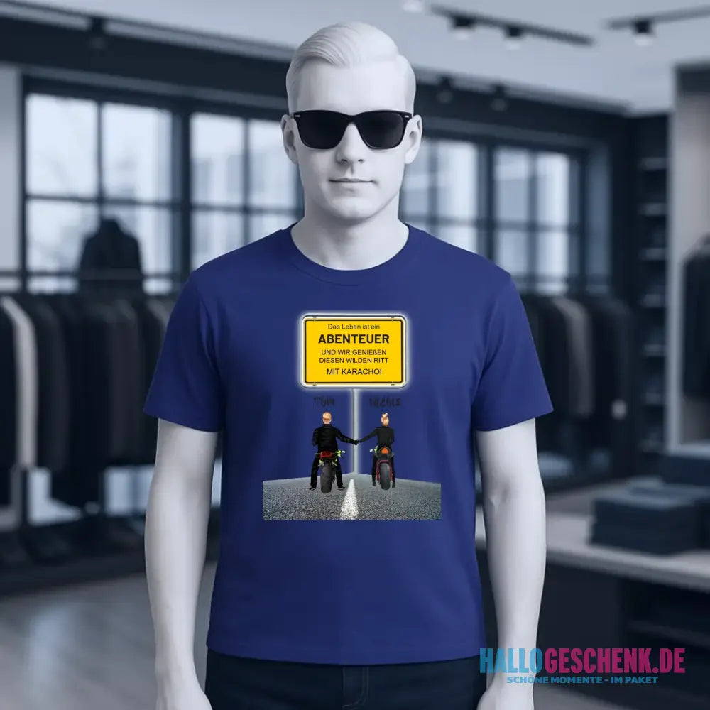 Ortsschild-Designer mit Motorrad-Couple • Unisex Premium T-Shirt XS-5XL aus Bio-Baumwolle für Damen & Herren