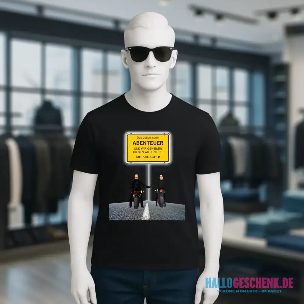Ortsschild-Designer mit Motorrad-Couple • Unisex Premium T-Shirt XS-5XL aus Bio-Baumwolle für Damen & Herren
