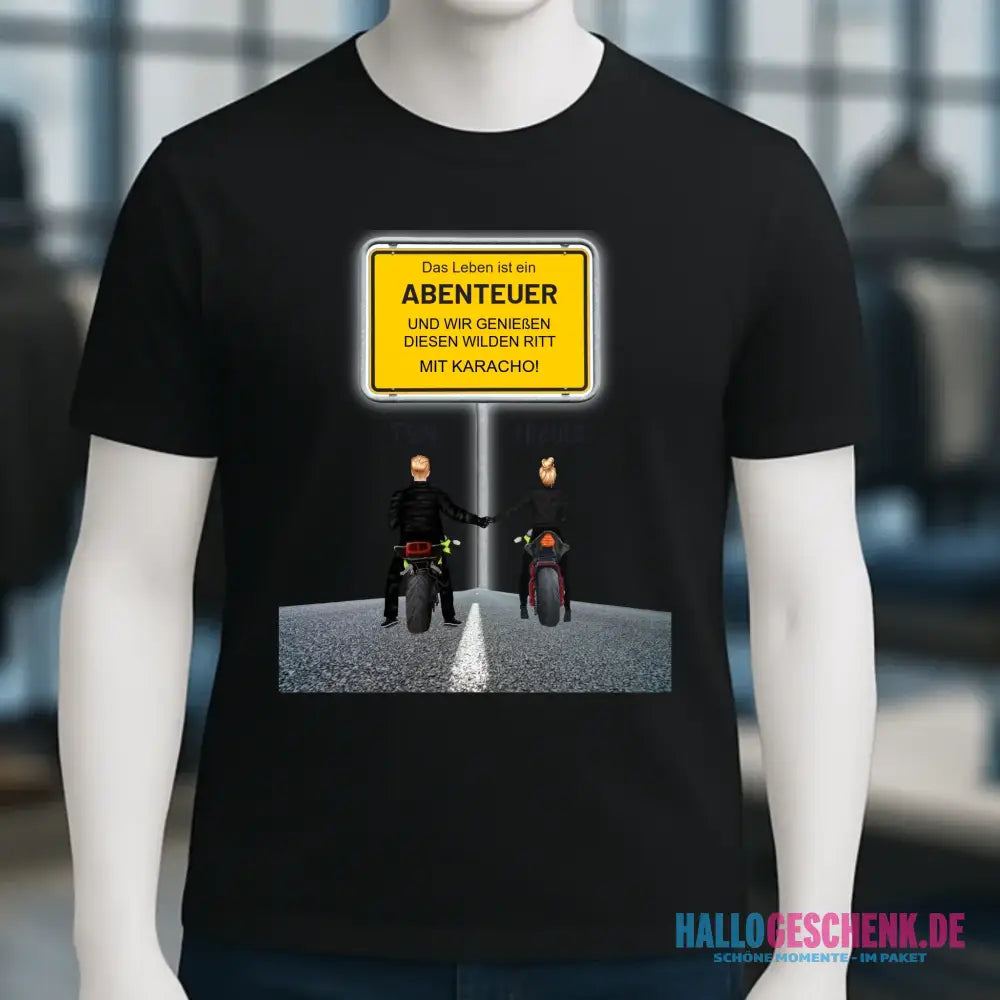Ortsschild-Designer mit Motorrad-Couple • Unisex Premium T-Shirt XS-5XL aus Bio-Baumwolle für Damen & Herren