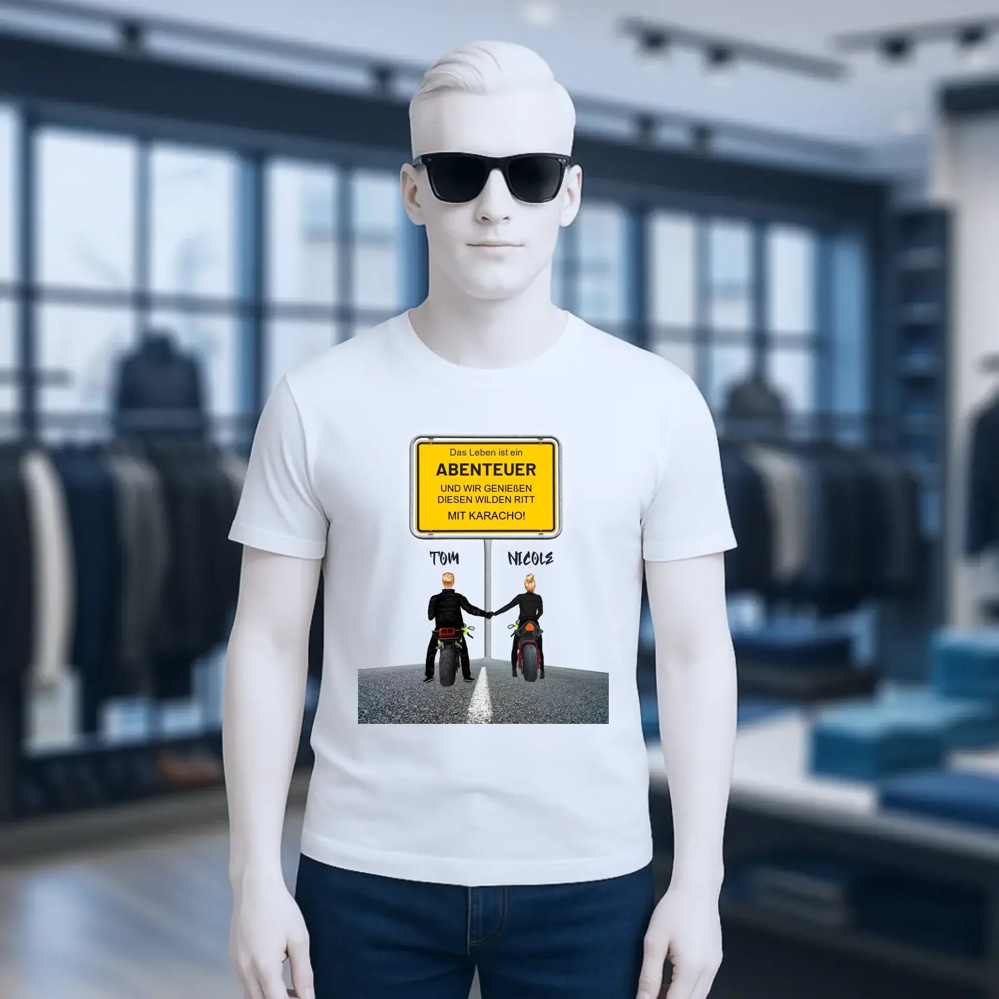 Ortsschild-Designer mit Motorrad-Couple • Unisex Premium T-Shirt XS-5XL aus Bio-Baumwolle für Damen & Herren