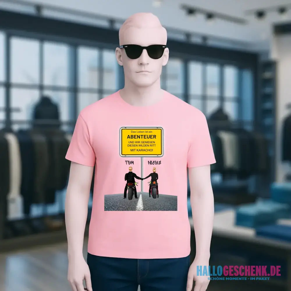 Ortsschild-Designer mit Motorrad-Couple • Unisex Premium T-Shirt XS-5XL aus Bio-Baumwolle für Damen & Herren