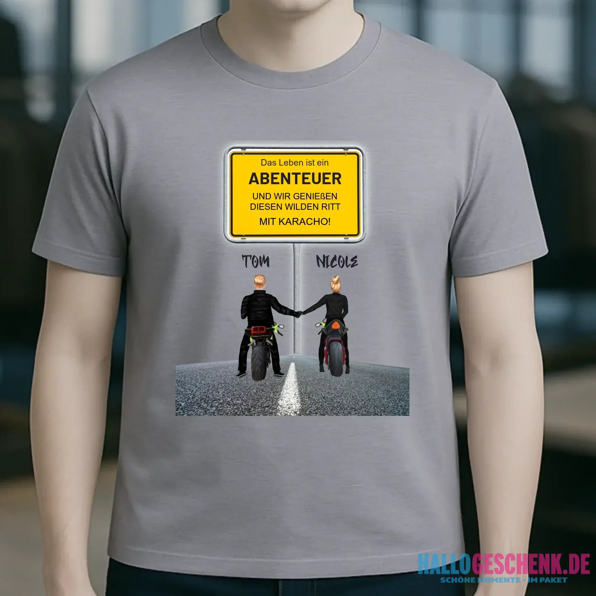 Ortsschild-Designer mit Motorrad-Couple • Unisex Premium T-Shirt XS-5XL aus Bio-Baumwolle für Damen & Herren