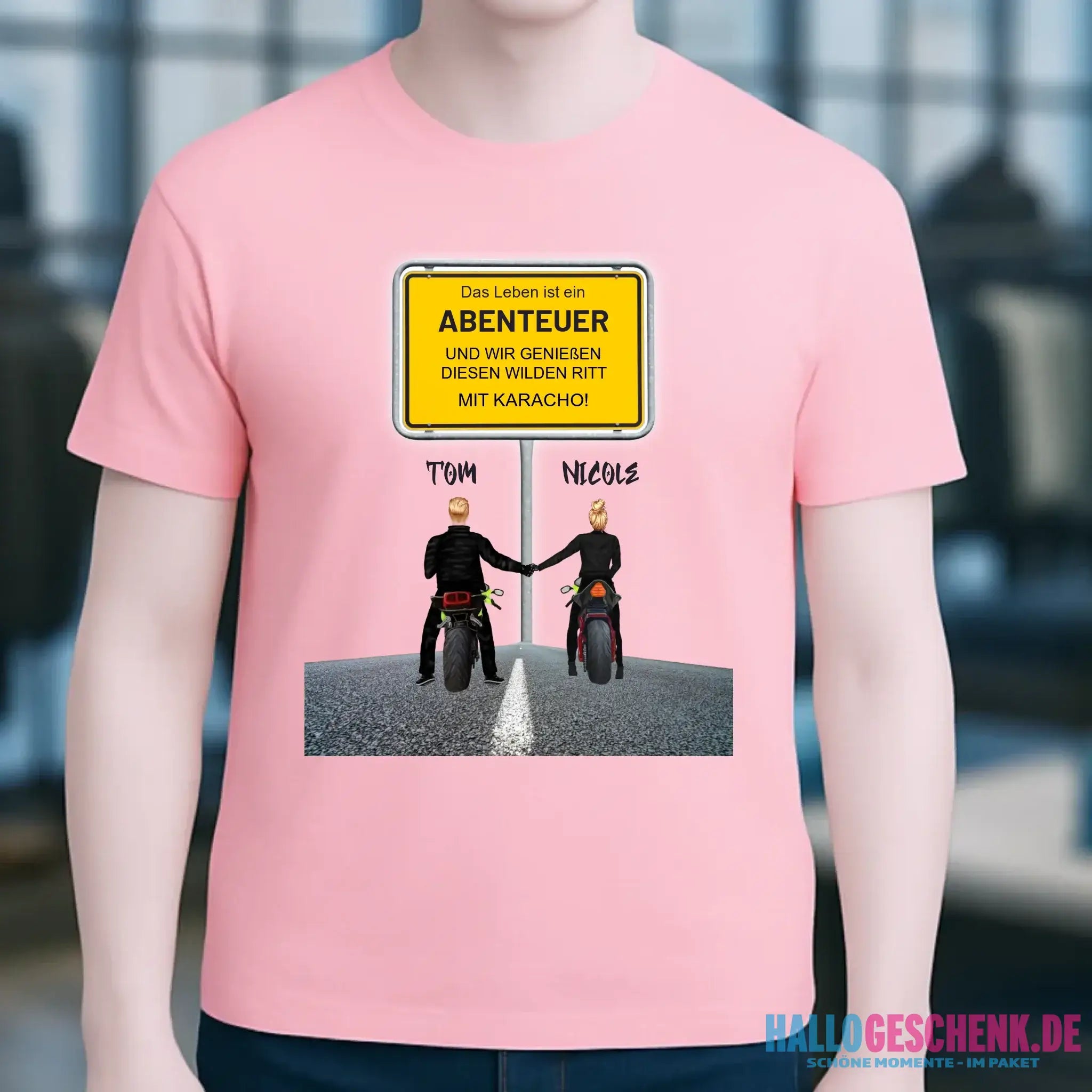 Ortsschild-Designer mit Motorrad-Couple • Unisex Premium T-Shirt XS-5XL aus Bio-Baumwolle für Damen & Herren