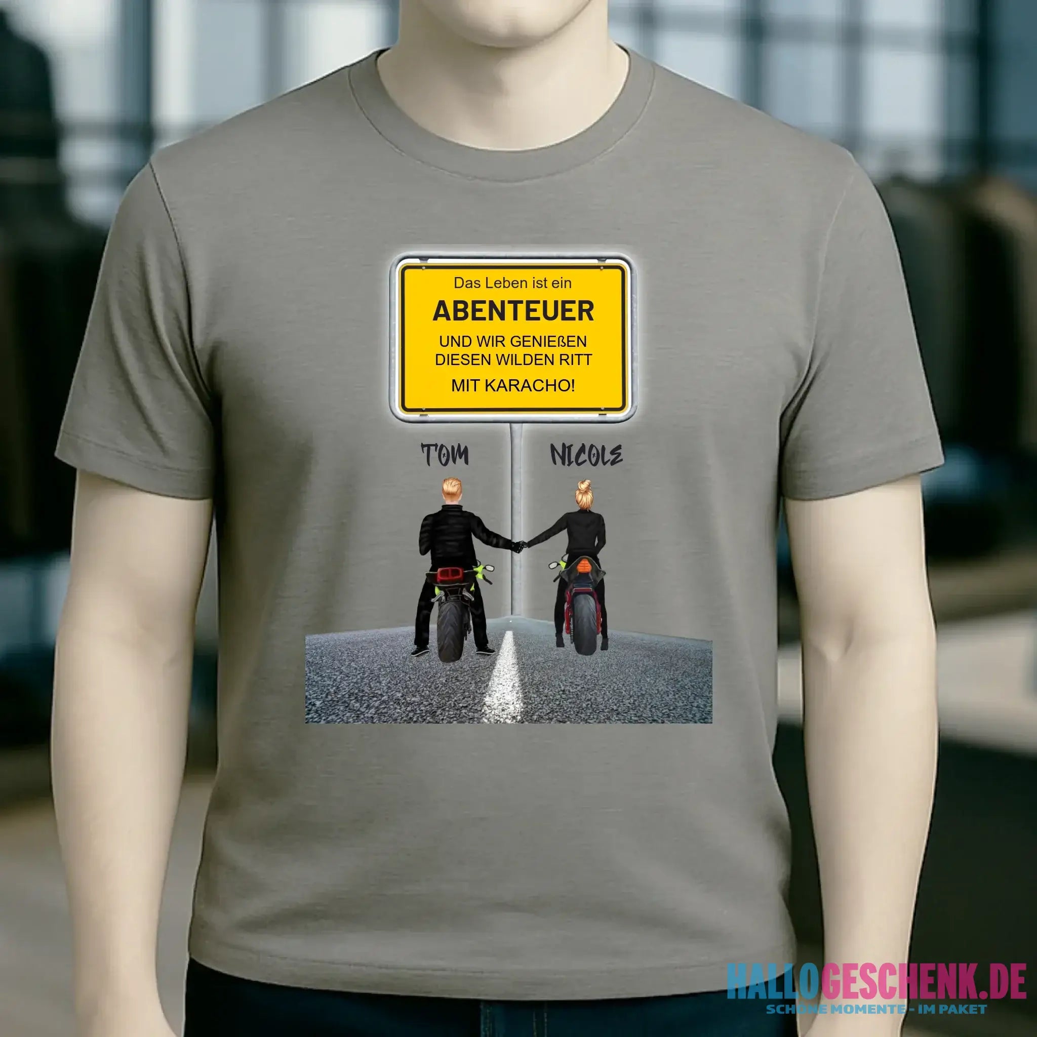 Ortsschild-Designer mit Motorrad-Couple • Unisex Premium T-Shirt XS-5XL aus Bio-Baumwolle für Damen & Herren