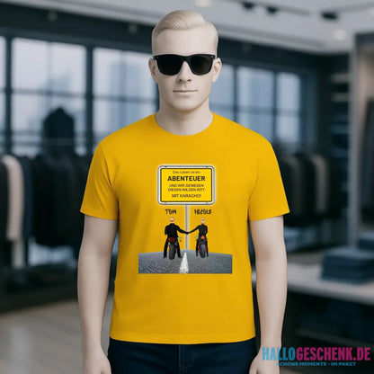 Ortsschild-Designer mit Motorrad-Couple • Unisex Premium T-Shirt XS-5XL aus Bio-Baumwolle für Damen & Herren