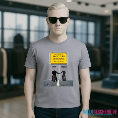 Ortsschild-Designer mit Motorrad-Couple • Unisex Premium T-Shirt XS-5XL aus Bio-Baumwolle für Damen & Herren