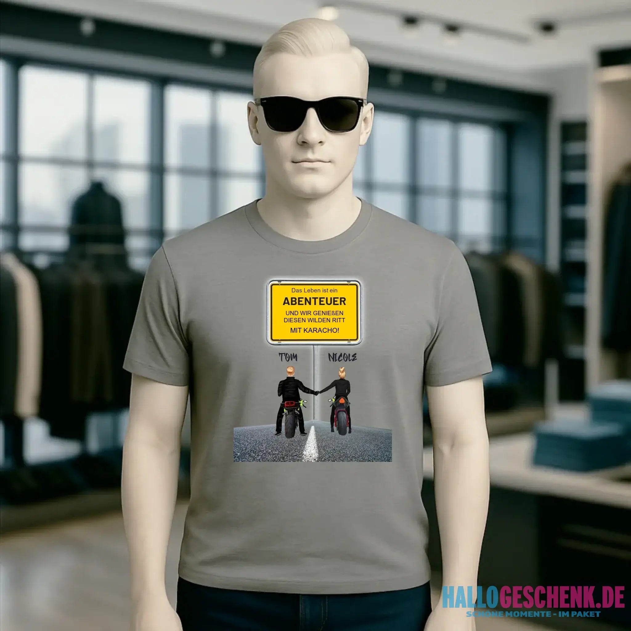 Ortsschild-Designer mit Motorrad-Couple • Unisex Premium T-Shirt XS-5XL aus Bio-Baumwolle für Damen & Herren