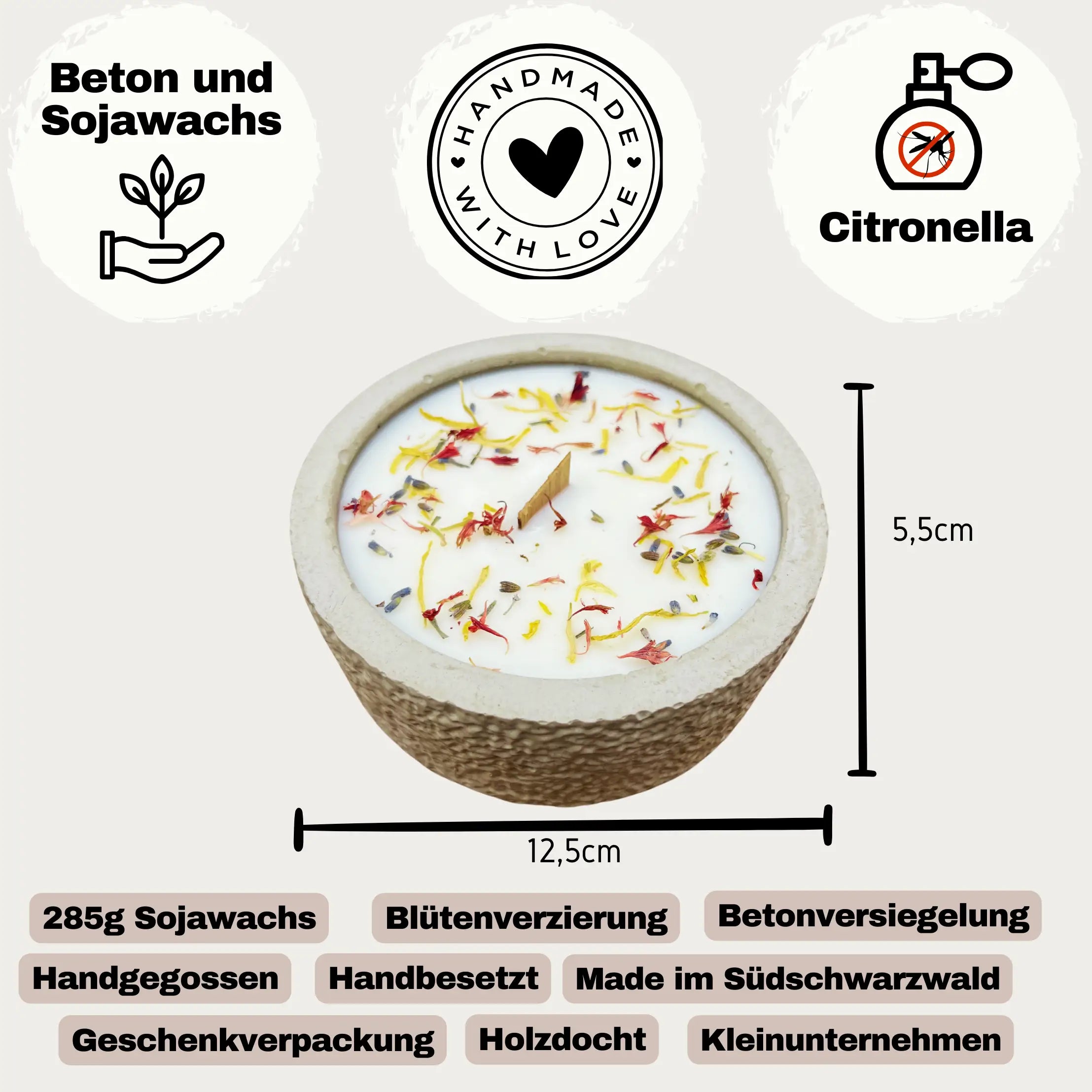 Outdoor Citronella-Betonkerze „Mugge Schreck“ – Handgemachter Insektenschutz aus dem Südschwarzwald