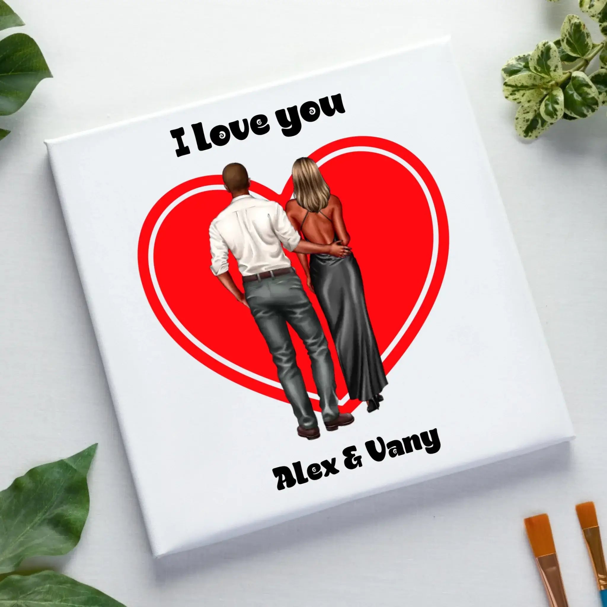 Paar-Design: Abendkleidung Couple (personalisierbare Figuren) - Leinwand auf Holzkeilrahmen / Standard / 20cm-x-20xm