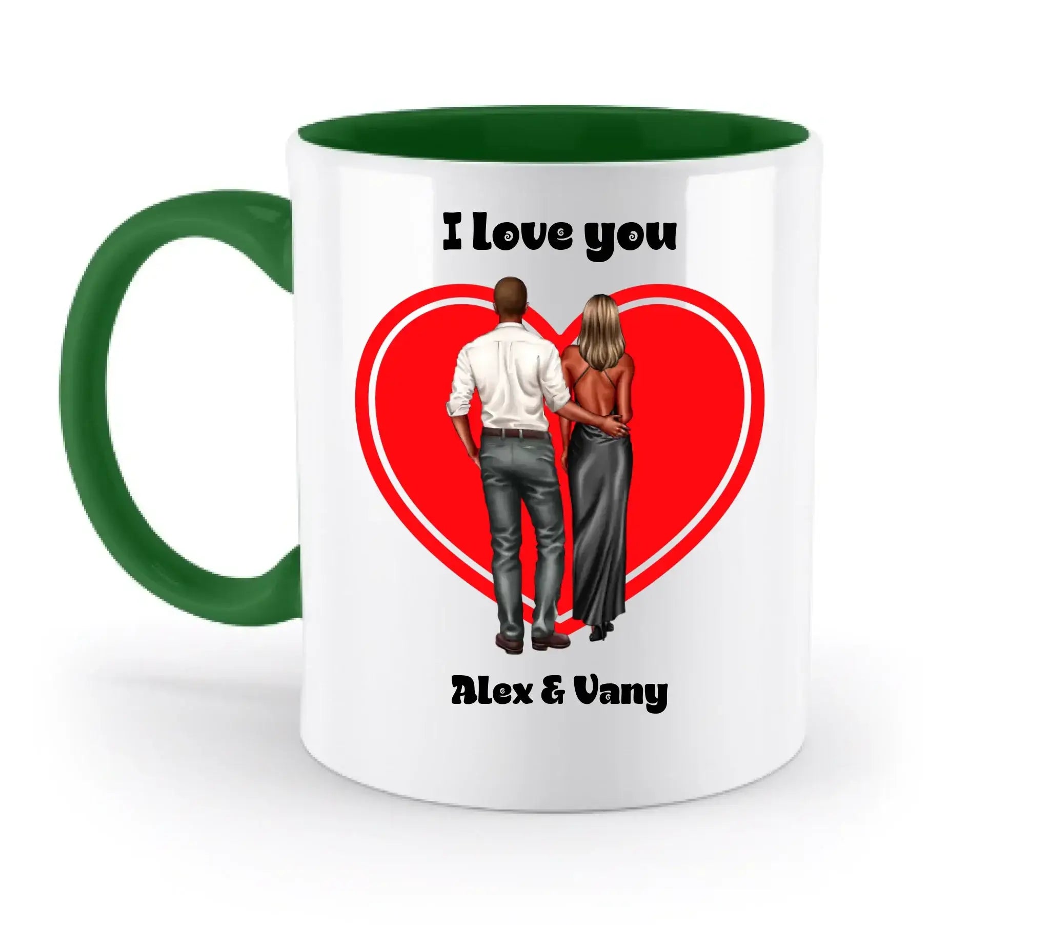 Paar-Design: Abendkleidung Couple (personalisierbare Figuren) - Zweifarbige Tasse / Irish-Green / 330ml