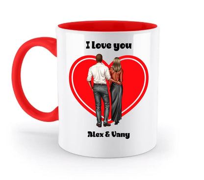 Paar-Design: Abendkleidung Couple (personalisierbare Figuren) - Zweifarbige Tasse / Rubin-Red / 330ml