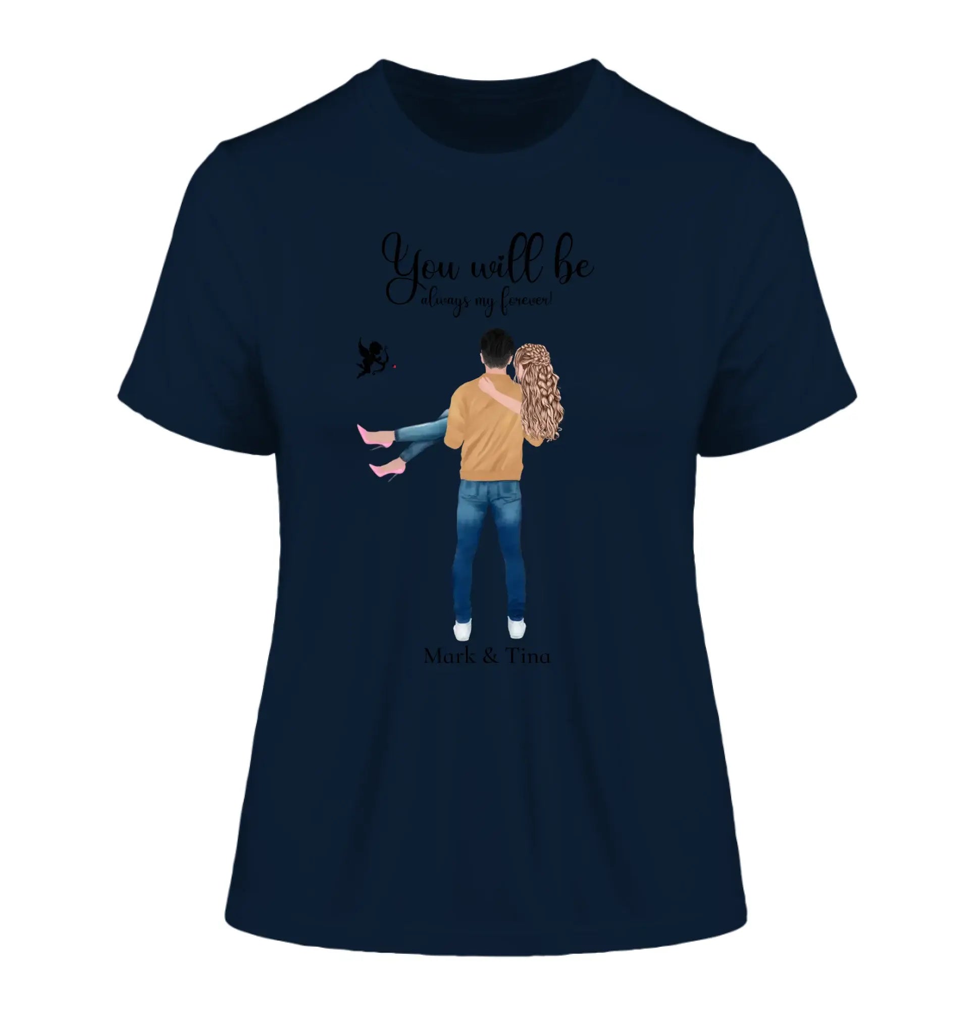 Paar-Design: Carry my Love (personalisierbare Figuren) - Damen T-Shirt (Fitted) • Bio / French Navy / 2XL