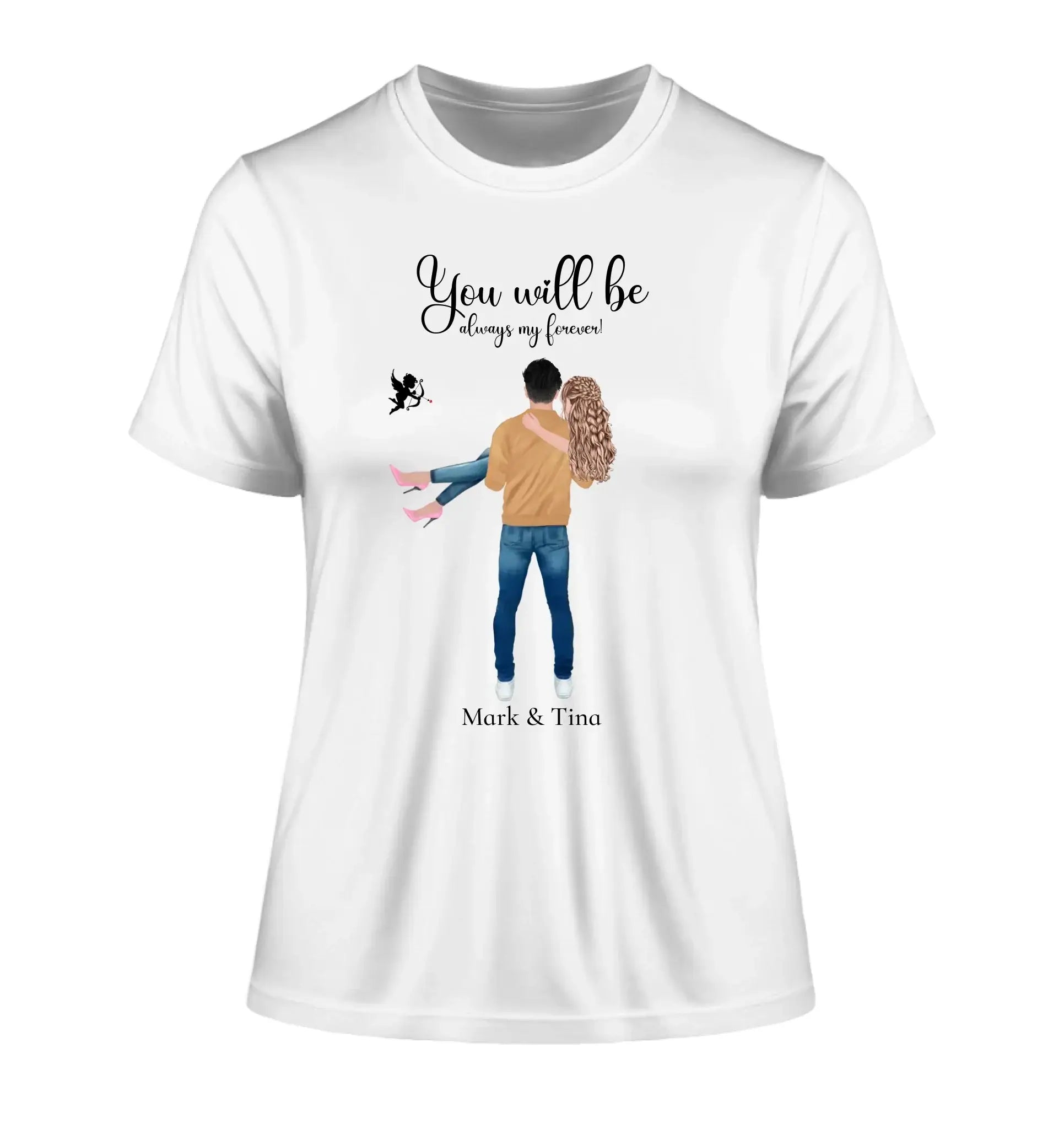 Paar-Design: Carry my Love (personalisierbare Figuren) - Damen T-Shirt (Fitted) • Bio / White / 2XL - personalisierbare
