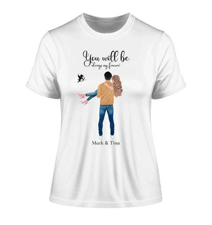 Paar-Design: Carry my Love (personalisierbare Figuren) - Damen T-Shirt (Fitted) • Bio / White / 2XL - personalisierbare