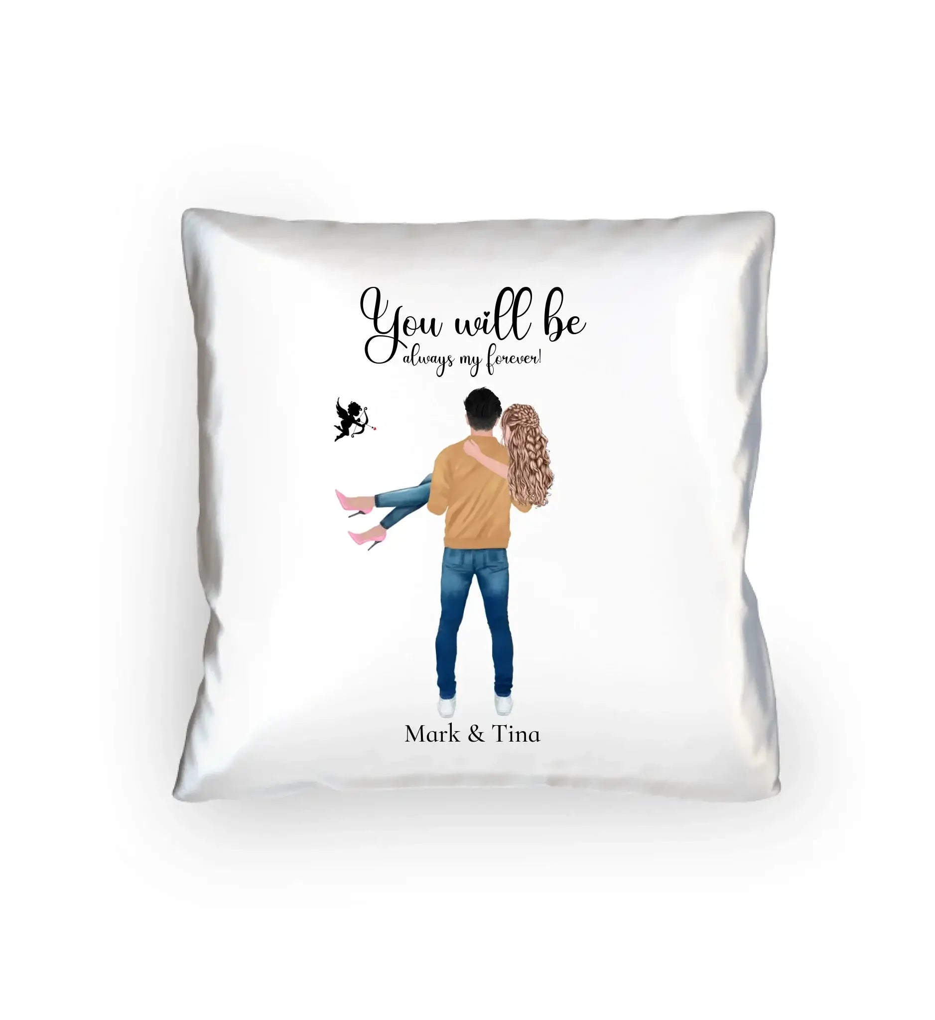 Paar-Design: Carry my Love (personalisierbare Figuren) - Kissen 40x40 cm / White / 40cm-x-40cm - personalisierbare