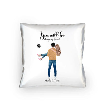 Paar-Design: Carry my Love (personalisierbare Figuren) - Kissen 40x40 cm / White / 40cm-x-40cm - personalisierbare