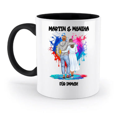 Paar-Design: Fashion Couple (personalisierbare Figuren) - Zweifarbige Tasse / Black / 330ml - personalisierbare Figuren