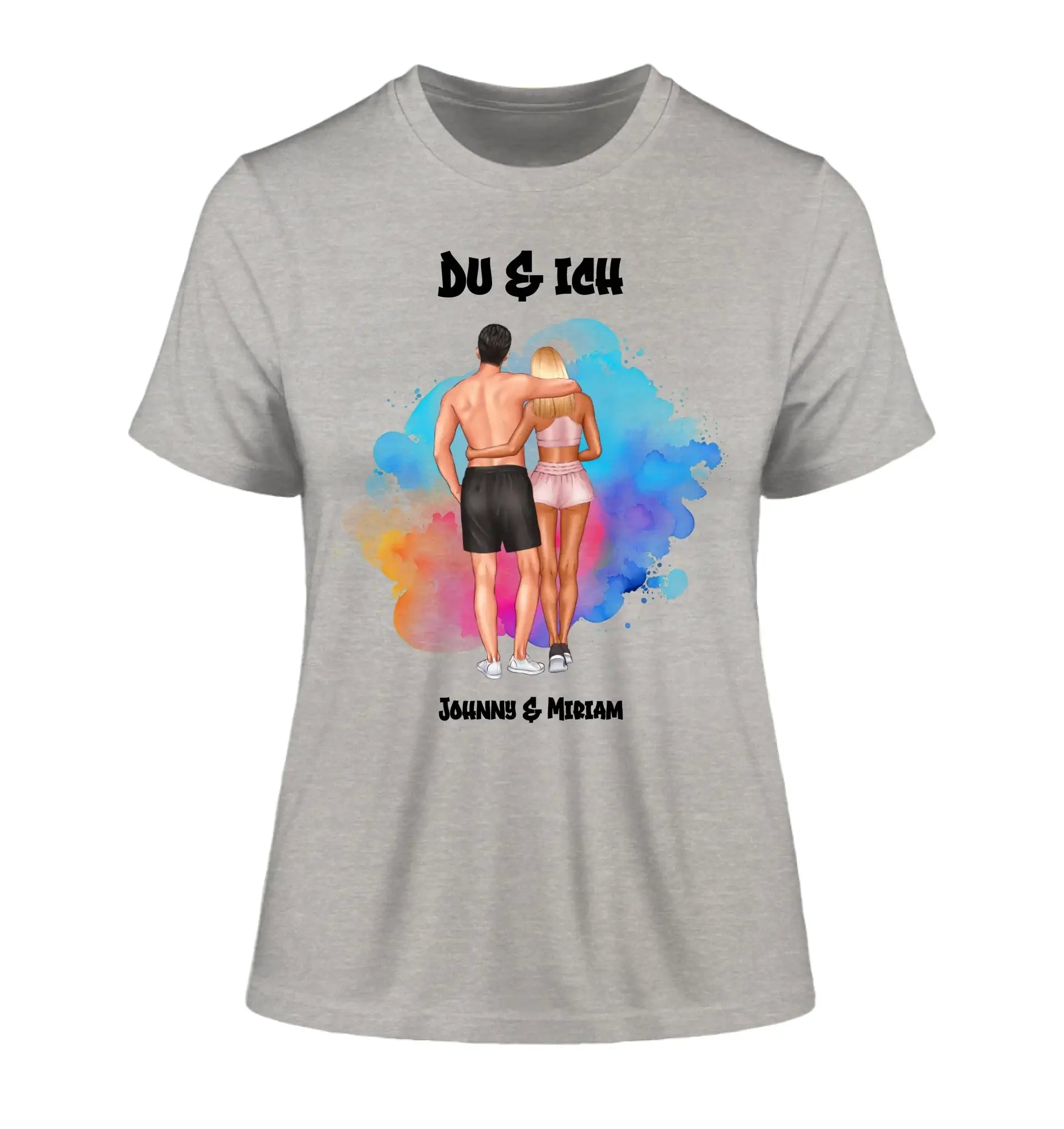 Paar-Design: Fitness Couple (personalisierbare Figuren) - Damen T-Shirt (Fitted) • Bio / Heather Grey / 2XL