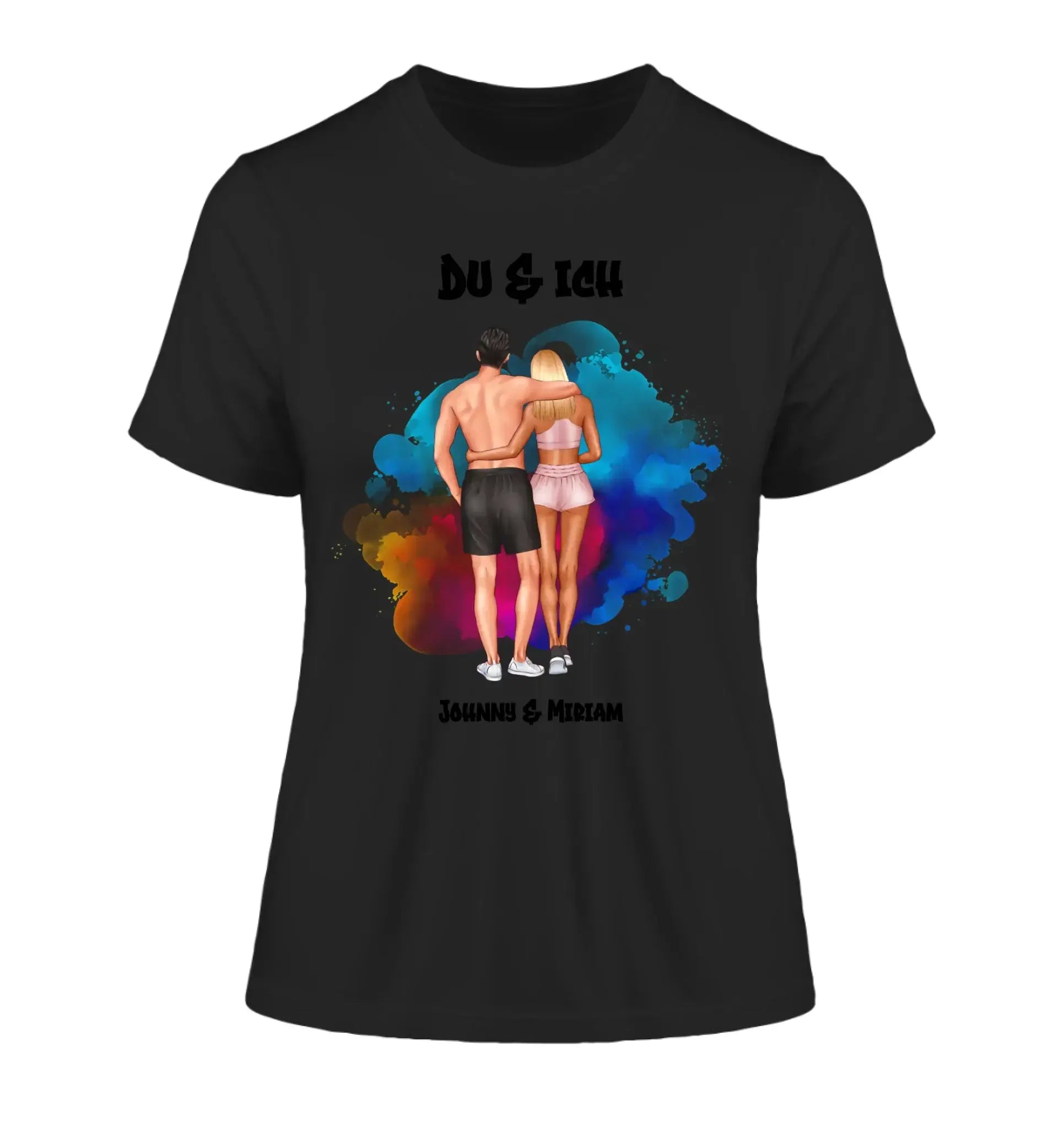 Paar-Design: Fitness Couple (personalisierbare Figuren) - Damen T-Shirt (Fitted) • Bio / Black / 2XL