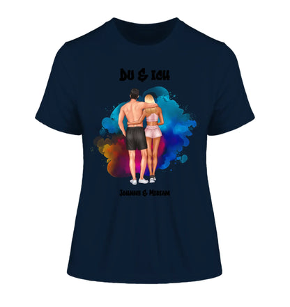 Paar-Design: Fitness Couple (personalisierbare Figuren) - Damen T-Shirt (Fitted) • Bio / French Navy / 2XL