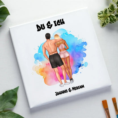 Paar-Design: Fitness Couple (personalisierbare Figuren) - Leinwand auf Holzkeilrahmen / Standard / 20cm-x-20xm