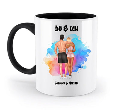 Paar-Design: Fitness Couple (personalisierbare Figuren) - Zweifarbige Tasse / Black / 330ml - personalisierbare Figuren