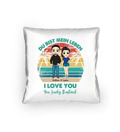 Paar-Design: Retro Palmen Couple (personalisierbare Figuren) - Kissen 40x40 cm / White / 40cm-x-40cm