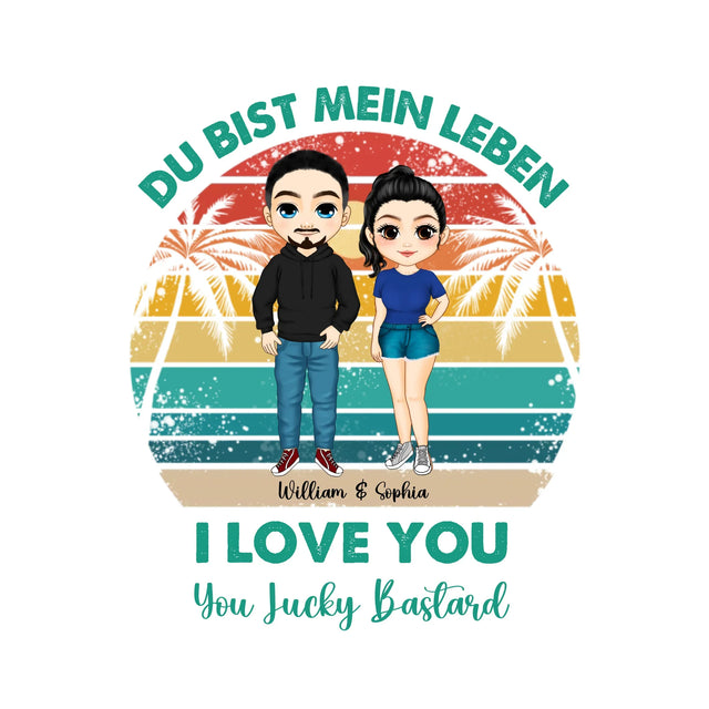 Paar-Design: Retro Palmen Couple (personalisierbare Figuren) - Sticker 20x20 cm (ausgestanzt) / White / OneSize