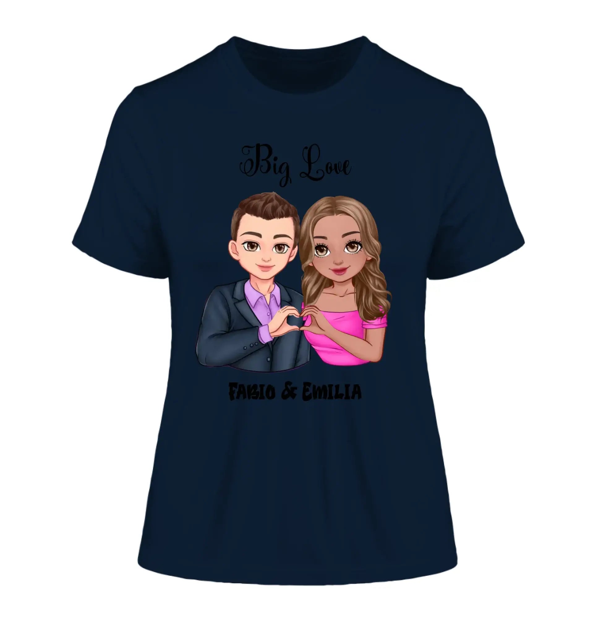 Paar-Design: Sweet Couple (personalisierbare Figuren) - Damen T-Shirt (Fitted) • Bio / French Navy / 2XL
