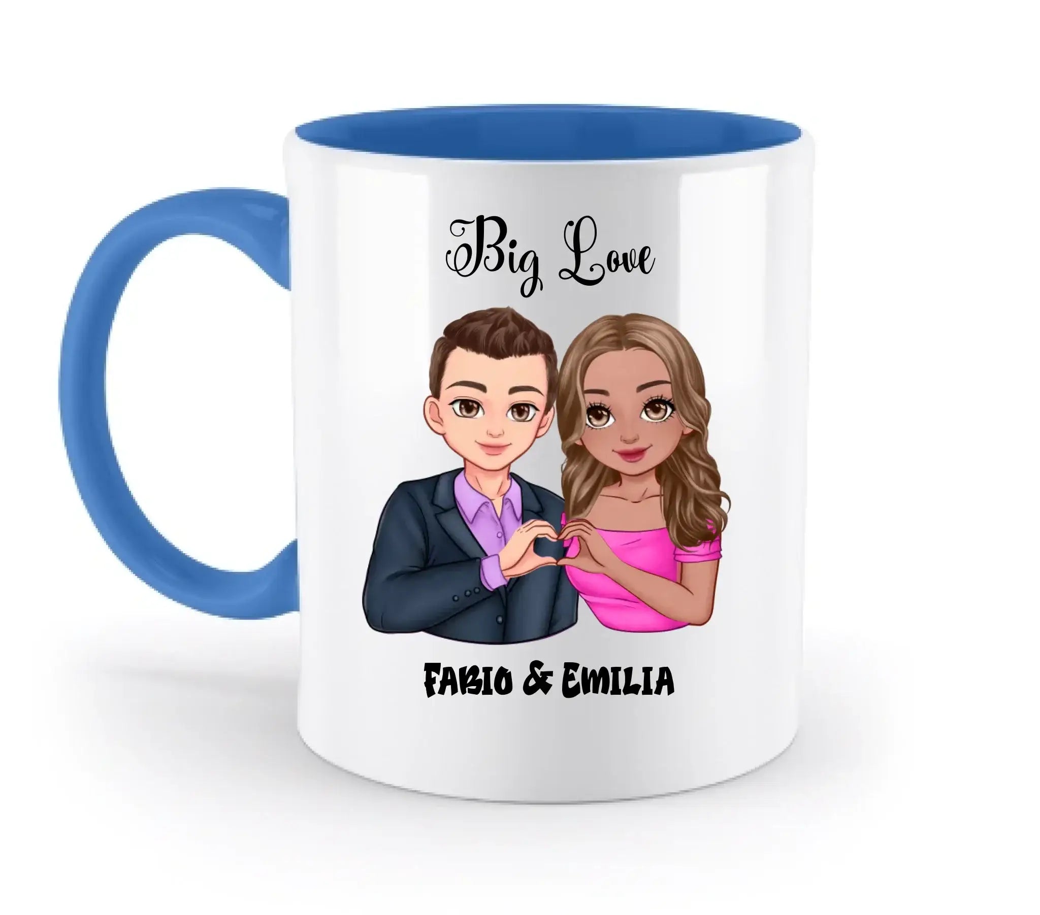 Paar-Design: Sweet Couple (personalisierbare Figuren) - Zweifarbige Tasse / Blue / 330ml - personalisierbare Figuren