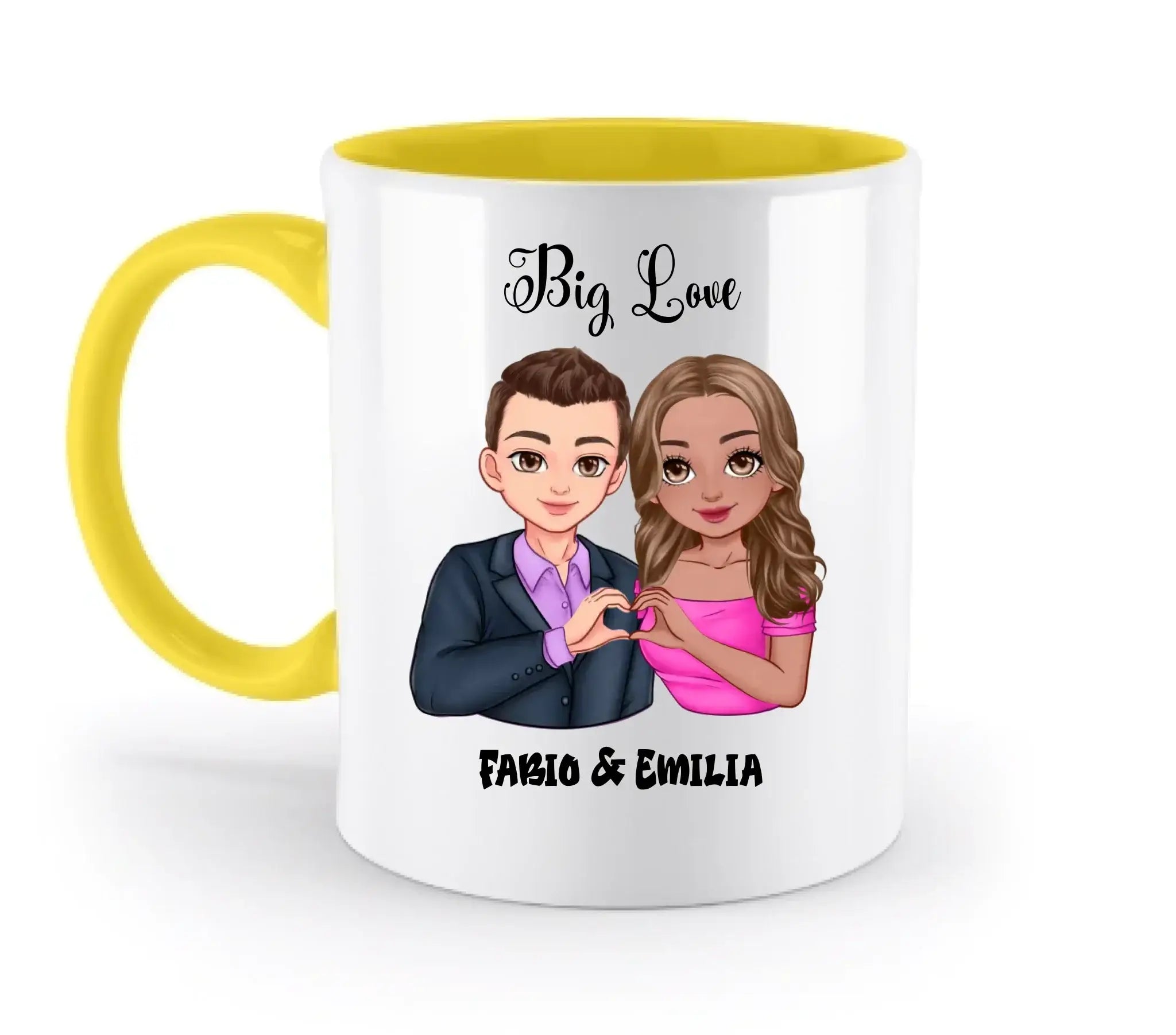 Paar-Design: Sweet Couple (personalisierbare Figuren) - Zweifarbige Tasse / Yellow / 330ml - personalisierbare Figuren