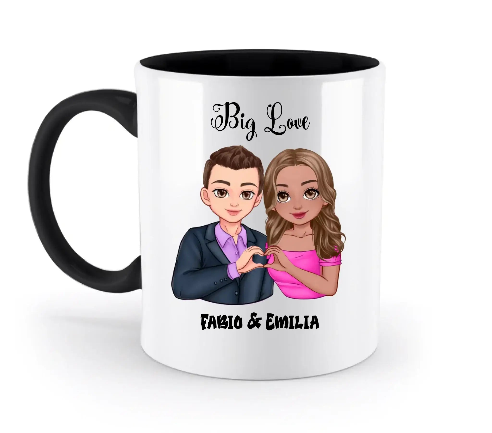 Paar-Design: Sweet Couple (personalisierbare Figuren) - Zweifarbige Tasse / Black / 330ml - personalisierbare Figuren
