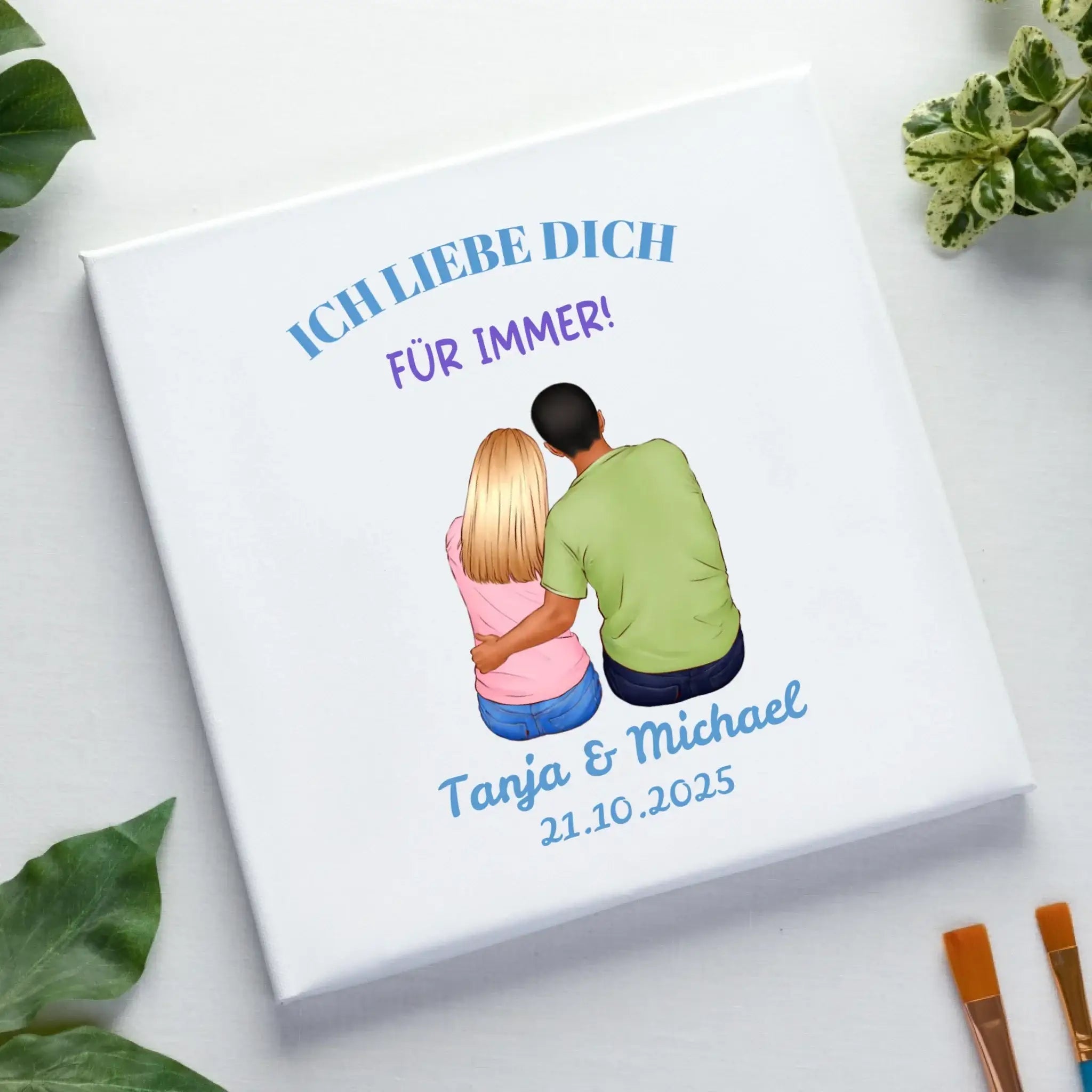 Paar-Designer (2 personalisierbare Figuren) - Leinwand auf Holzkeilrahmen / Standard / 20cm-x-20xm - personalisierbare