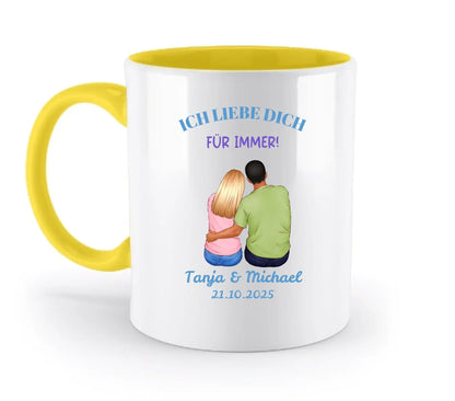 Paar-Designer (2 personalisierbare Figuren) - Zweifarbige Tasse / Yellow / 330ml - personalisierbare Figuren