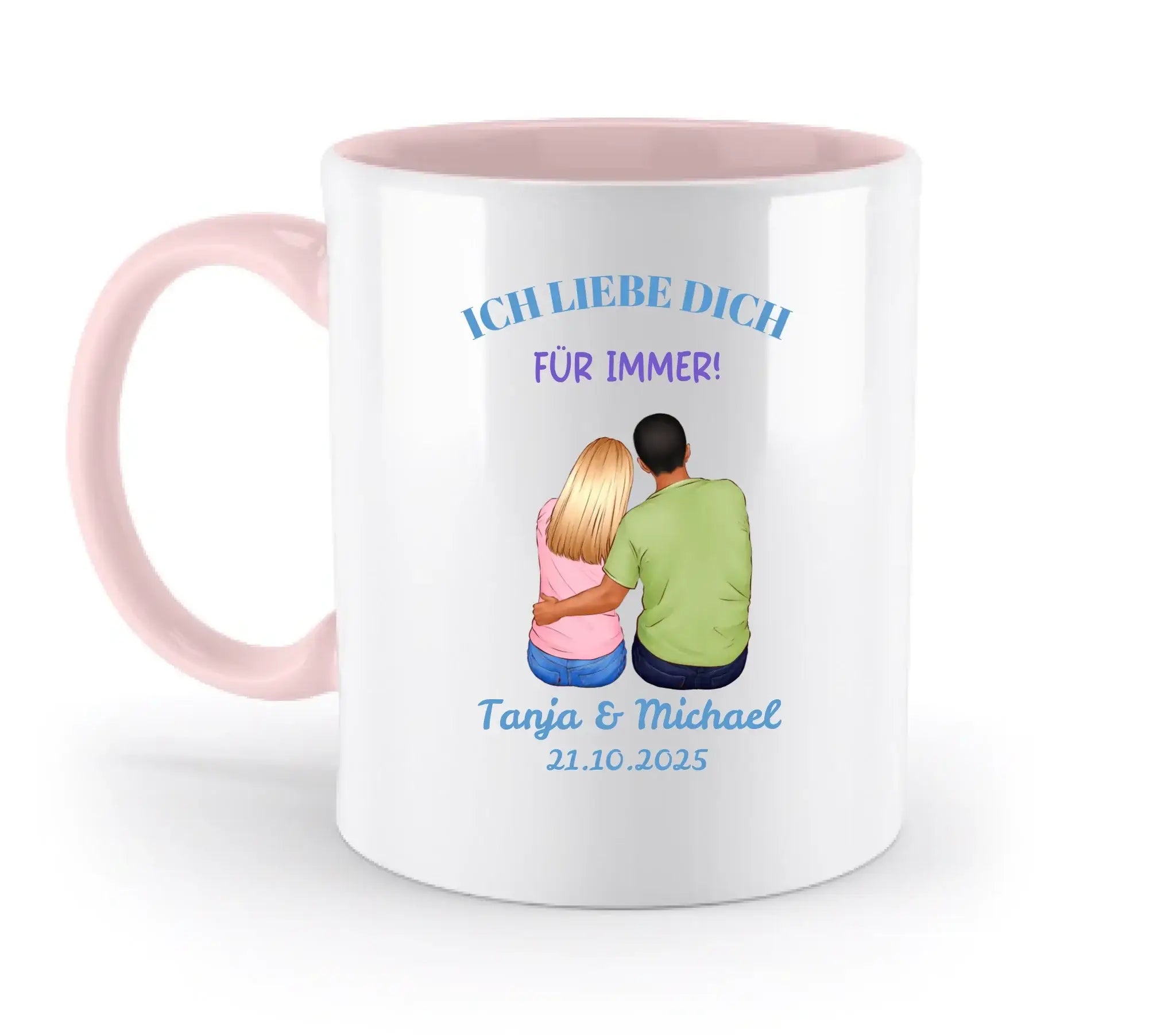 Paar-Designer (2 personalisierbare Figuren) - Zweifarbige Tasse / Powder-Pink / 330ml - personalisierbare Figuren