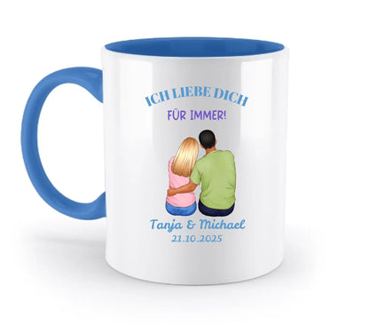 Paar-Designer (2 personalisierbare Figuren) - Zweifarbige Tasse / Blue / 330ml - personalisierbare Figuren