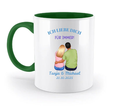Paar-Designer (2 personalisierbare Figuren) - Zweifarbige Tasse / Irish-Green / 330ml - personalisierbare Figuren