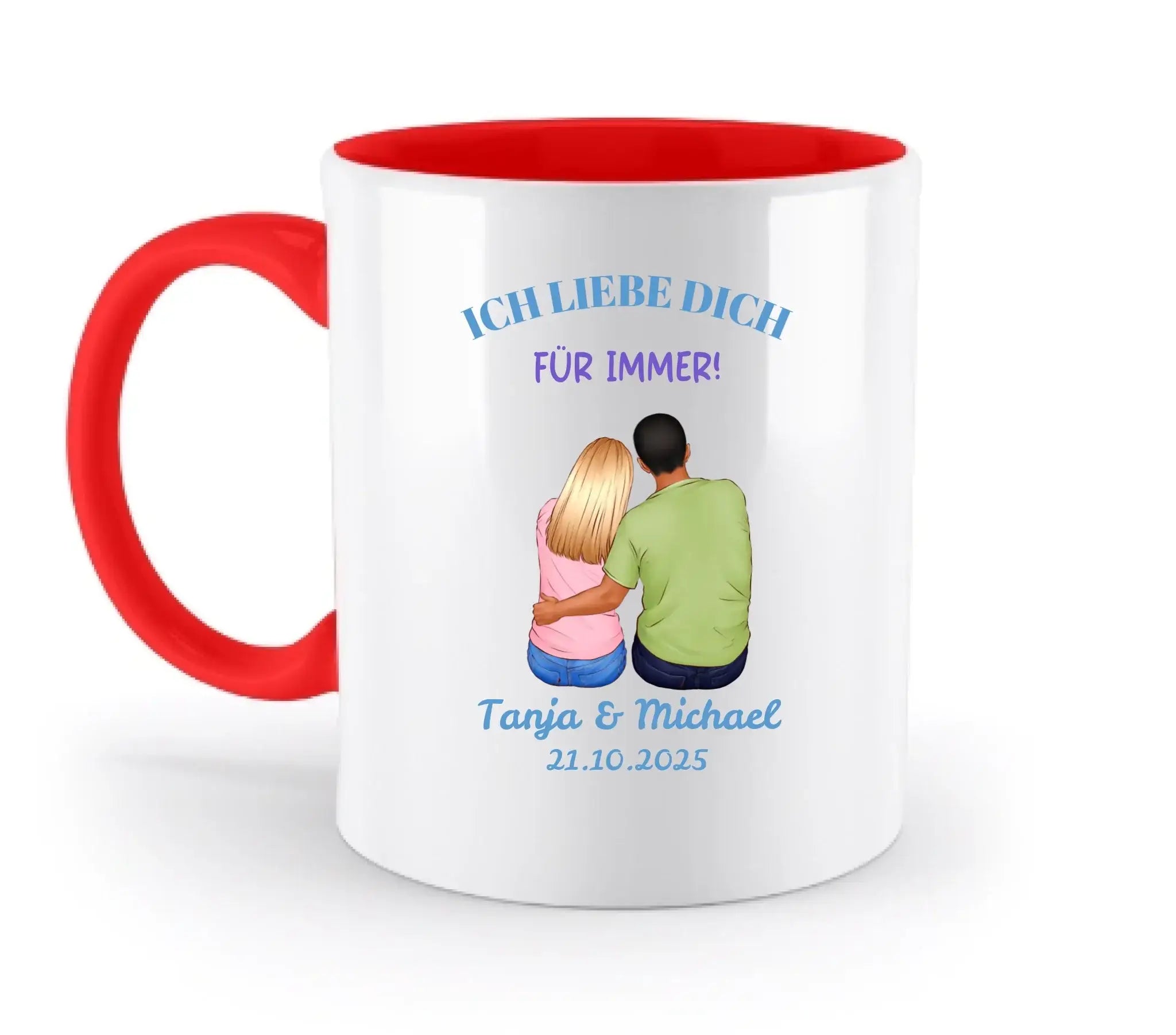 Paar-Designer (2 personalisierbare Figuren) - Zweifarbige Tasse / Rubin-Red / 330ml - personalisierbare Figuren