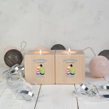 Paar Designer 2: Teelichthalter, Würfel aus Holz (Kerze, Kerzenständer) - HalloGeschenk.de #geschenkideen# #personalisiert# #geschenk#