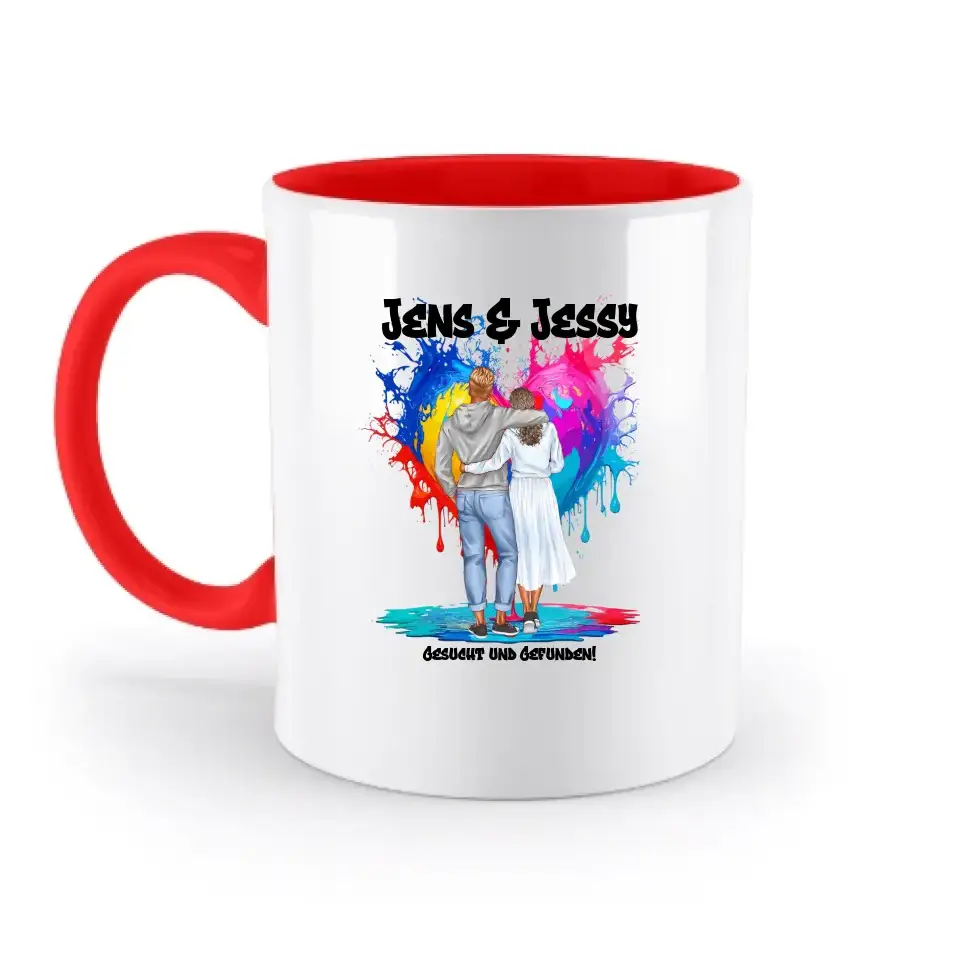 Paar Designer Fashion-Look, personalisierbar: Zweifarbige Tasse 330ml mit farbigem Innendruck