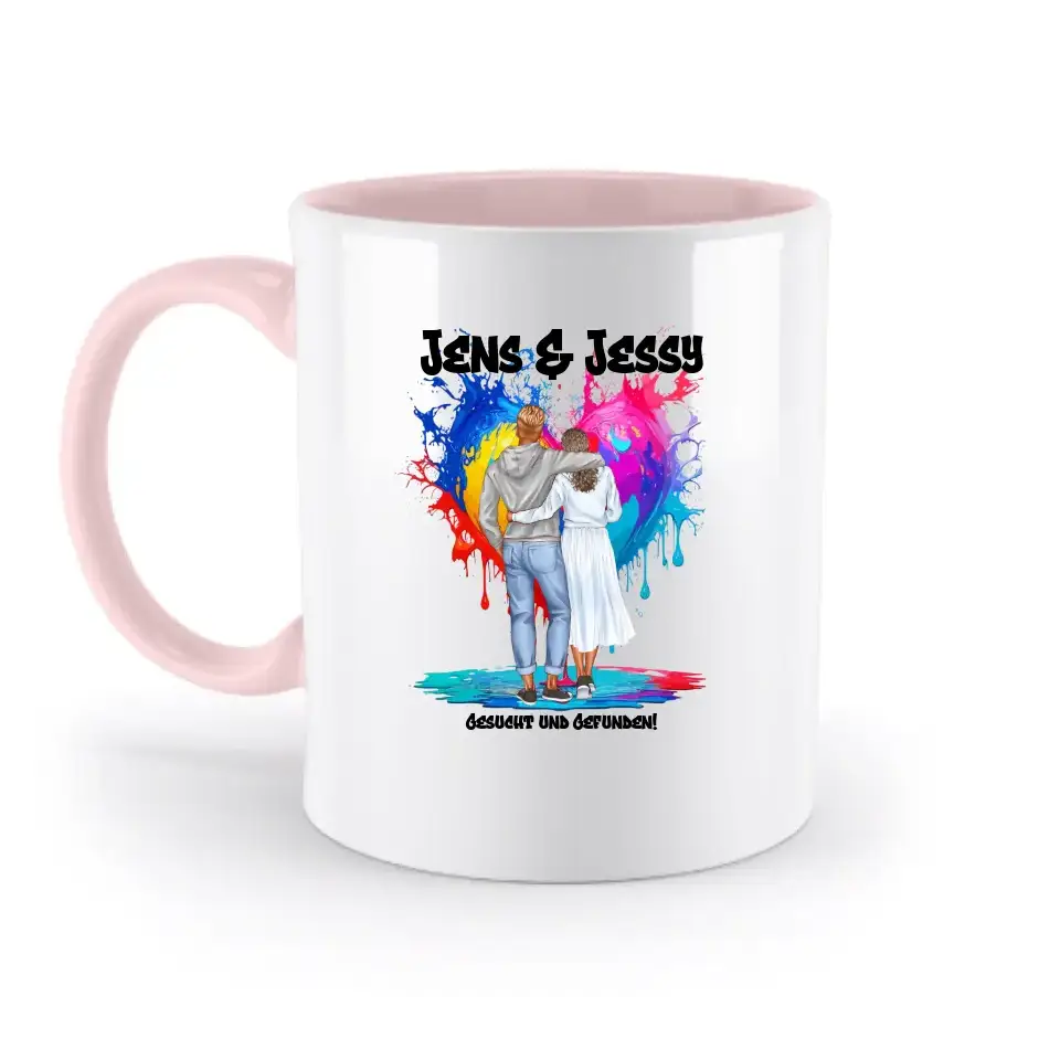 Paar Designer Fashion-Look, personalisierbar: Zweifarbige Tasse 330ml mit farbigem Innendruck