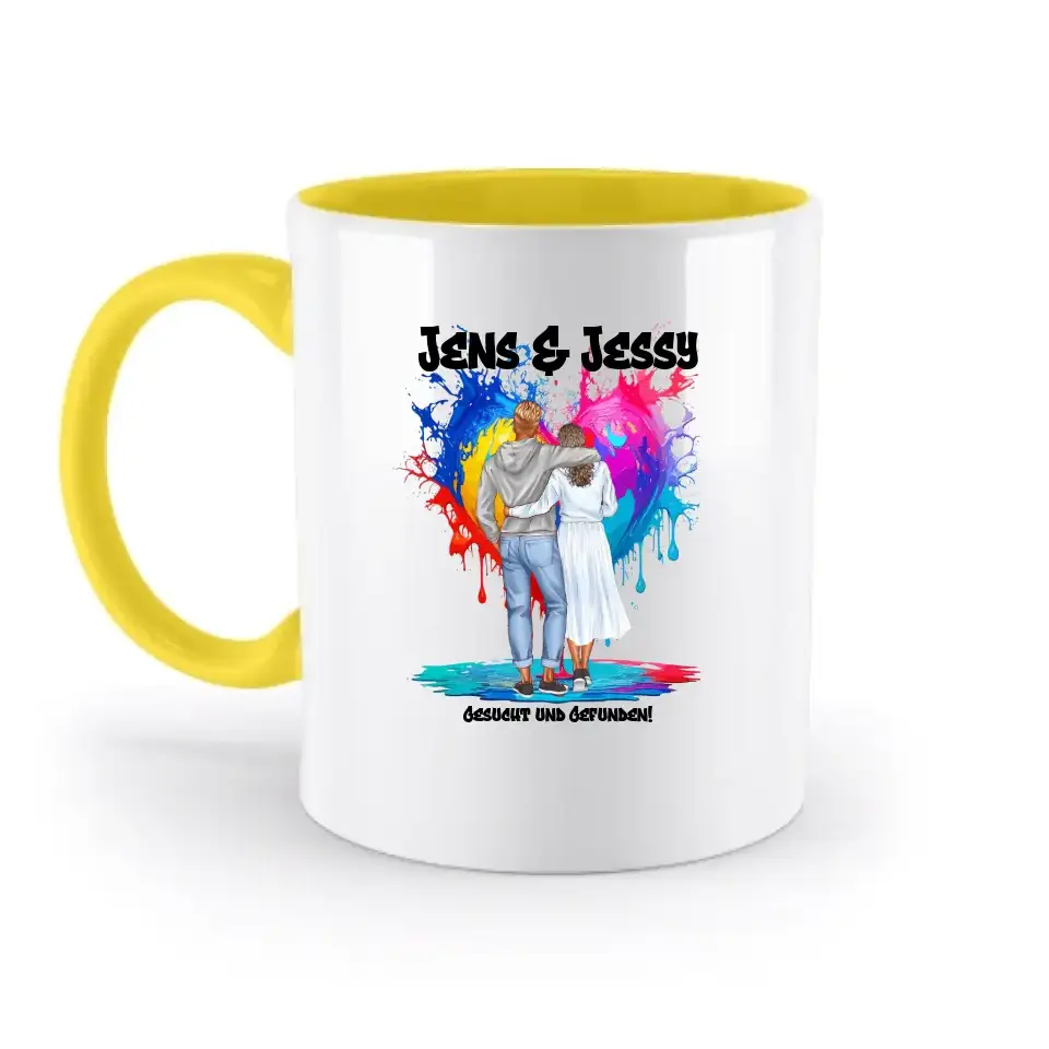 Paar Designer Fashion-Look, personalisierbar: Zweifarbige Tasse 330ml mit farbigem Innendruck